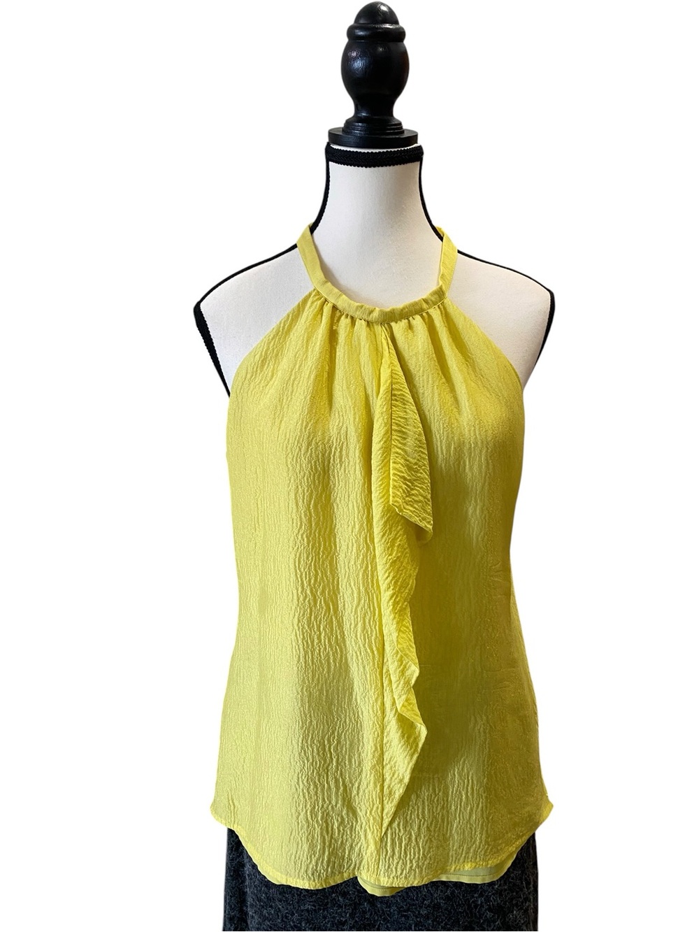 Ann Taylor 100% Silk Yellow Halter Style Ruffle-Front Silk Top Size 12P